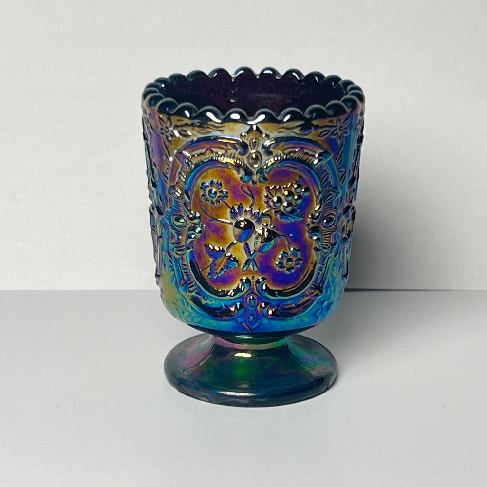 Vtg Fenton Iridescent Amethyst Carnival Glass Wild Strawberries Toothpick Holder